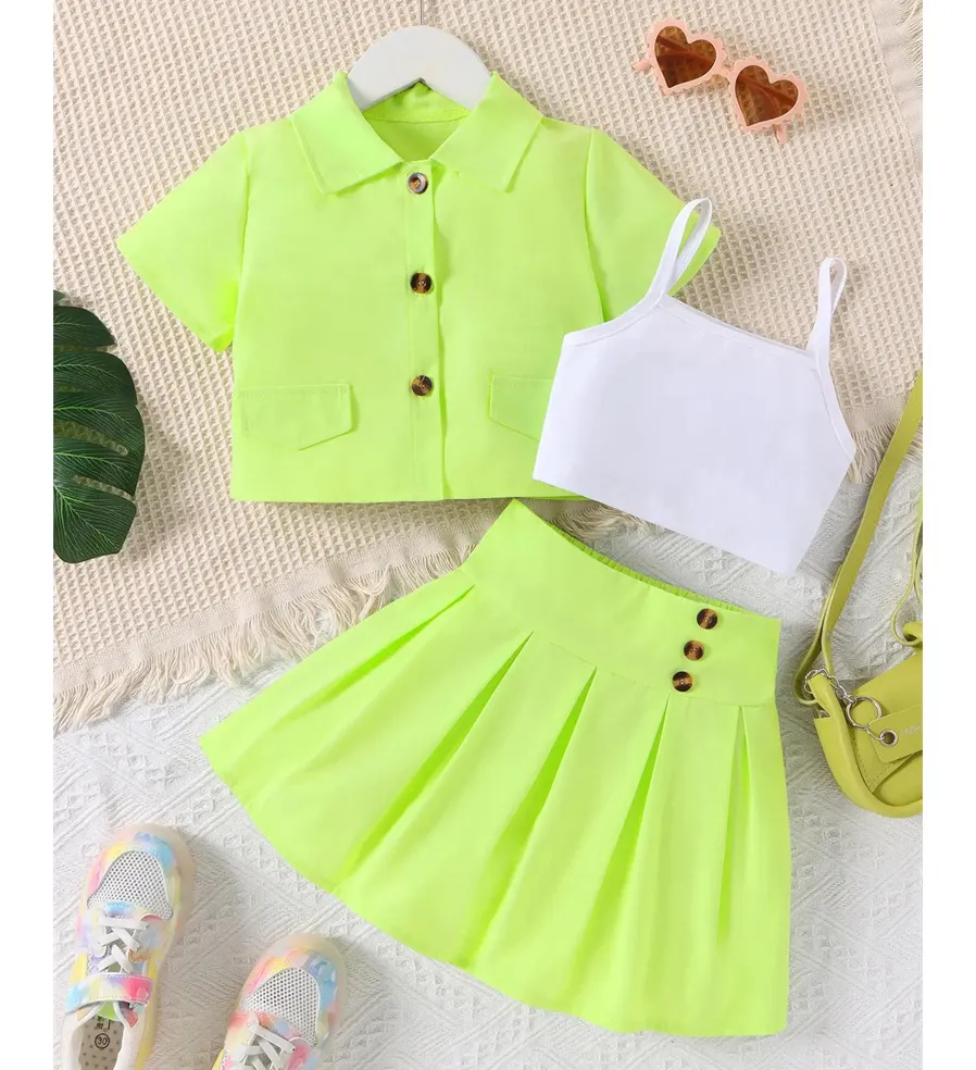 4-7 Years Summer Boutique Clothing Sets for Girls Solid Fashion Girl Set Clothes Suit 3 Pieces Children Clothing Set Lot