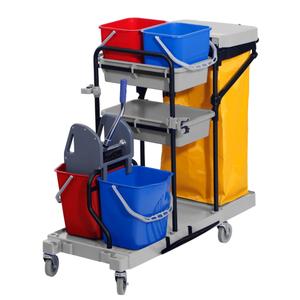 Carrello Multiuso per Pulizie Completo Grigio con Contenitori e Secchio per Uso Professionale - Product Image 1