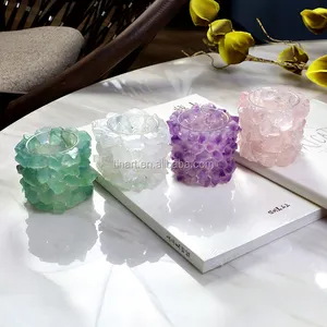 Luxury Handmade Tealight Natural crystal round Candle Holders