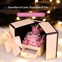 Handgefertigte Konservierte Blumen-Rosenbär Doppeltürige Geschenkbox - Hochwertige Elegante Valentinstag-Schmuckverpackung im Chinesischen Stil