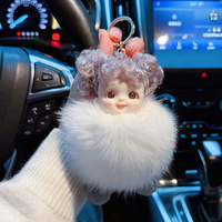Boule de fourrure de renard grand oeil bébé poupée porte-clés Kawaii doux en peluche filles porte-clés pompon dormir bébé porte-clés
