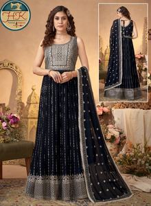 Vestido Anarkali Negro de Diseñador para Mujer, Ropa de Fiesta de Boda, Bordado, Sin Mangas, Étnico, Indio, Festivo, Traje Tradicional - Product Image 3