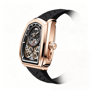 Montre pour homme personnalisable en forme de <span class=keywords><strong>tonneau</strong></span> à <span class=keywords><strong>vin</strong></span>, montre mécanique automatique personnalisée avec cadran en cristal et bracelet en silicone - Product Image 4