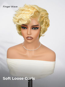 Perruque courte bouclée <span class=keywords><strong>blonde</strong></span> Alipearl 13x4 en dentelle sans colle, 8 pouces, style Old Hollywood Bob, densité 180 % et cordon de serrage réglable, prête à porter - Product Image 1