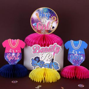 Centrotavola a Nido d'Ape 'Beauty or Beats' per Decorazioni Gender Reveal, Decorazioni da Tavolo 'Lui o Lei' per Feste a Tema Disco Anni '80 e '90 - Product Image 6