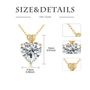 Collares personalizados de oro macizo de 14k con corazón de circonita y piedra de nacimiento para mujer, colgante de circonita de 3 quilates para aniversario o cumpleaños. - Product Image 2