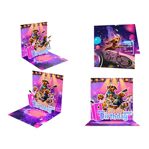 3D Pop Up Birthday Card Cute Dog Band Music Theme Laser Cut Premium <b>Paper</b> With Envelope - Product Image 1
