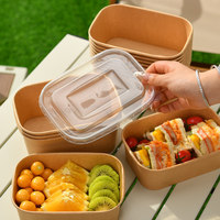 Groothandel op maat gemaakte 500ml 650ml 750ml 1000ml wegwerp voedselcontainers rechthoekige kraft papieren fruitsalade schaal met deksels