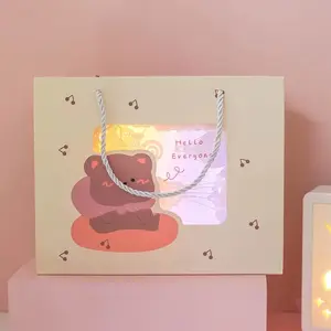 Вишневый медведь Goodie Bag День рождения Дети с окном ПВХ счастливый день рождения бумажный пакет