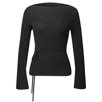 Chemisier en maille de soie à col bateau, 1 % fibre antistatique, manches évasées, taille nouée, coupe ajustée, luxe, pour femme