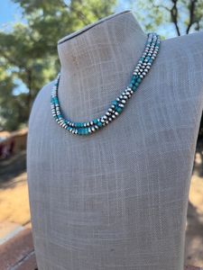 Collar de Perlas de Plata de Ley y Turquesa Hecho a Mano con Cuentas de 4 mm, Regalo de Año Nuevo para Ella - Product Image 2