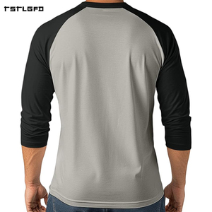 Camiseta Henley de Manga Larga para Hombre, Color Gris Claro y Negro en Contraste, Cuello con Botones, Corte Ajustado, Algodón, Estilo Casual, Tipo Béisbol - Product Image 3