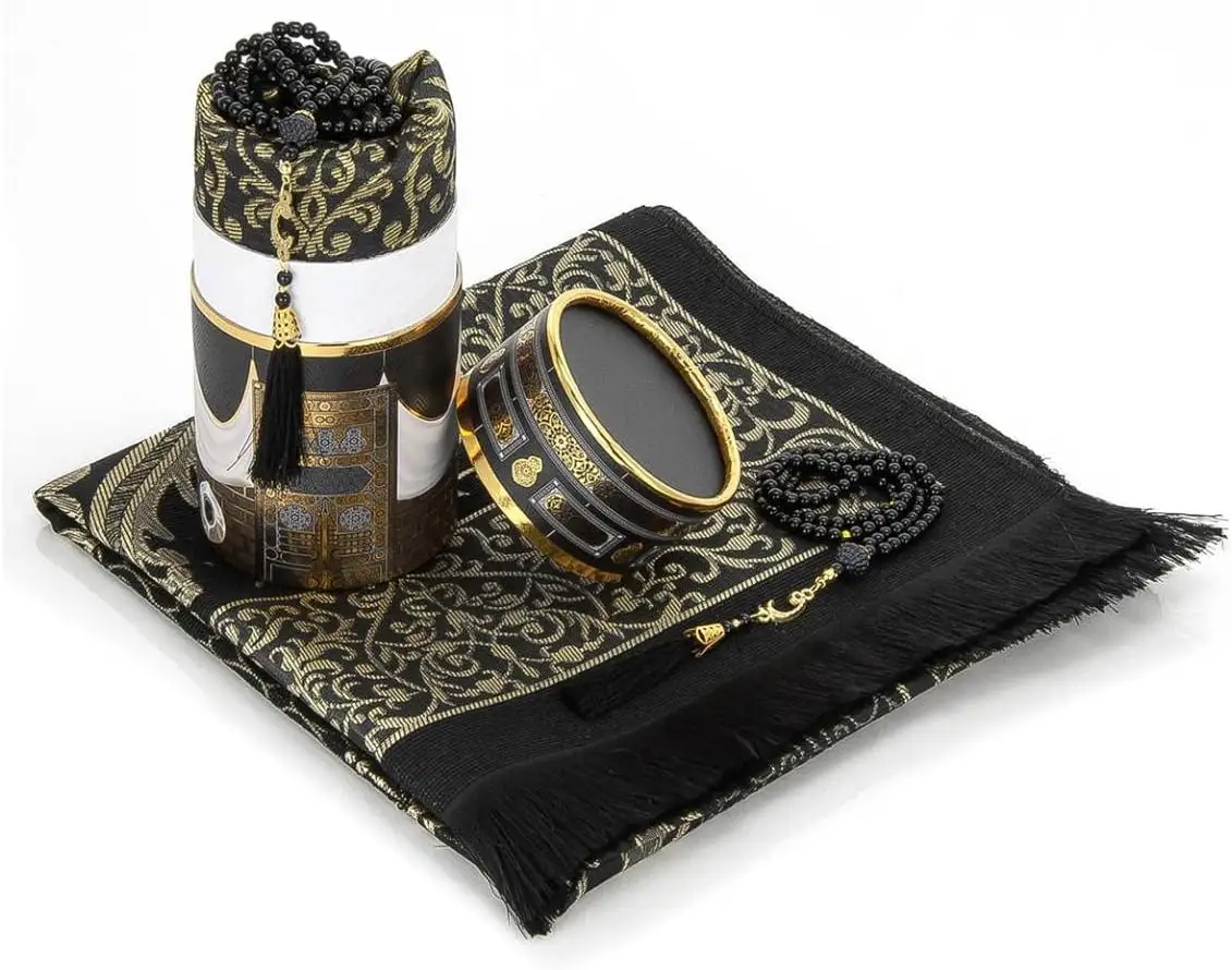 שטיח תפילה מוסלמי וחרוזי תפילה עם עיצוב אלגנטי קופסת מתנה גליל ג'נמאז סג'דה סט מתנות אסלאמיות רכות שטיח שטיח
