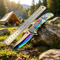 Couteau pliant à motif d'élk en relief 3D, acier inoxydable 8Cr14Mov, 220 mm, couteau de poche à pointe tombante pour le camping, cadeau