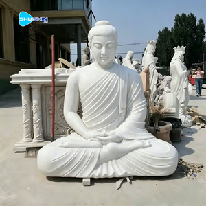 Escultura de Jardín Moderna Personalizada, Tallada en Piedra, Estatua de Buda Sentado de Tamaño Real en Mármol Blanco para Exteriores, en Venta - Product Image 5