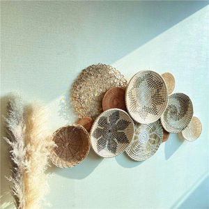 Cesti da <span class=keywords><strong>Parete</strong></span> Intrecciati Naturali, Cesto Intrecciato Appeso in Erba Marina e Rattan, Decorazione <span class=keywords><strong>Grande</strong></span> in Macramè, Arte Rotonda per Hotel, Decorazione Ramadan - Product Image 2