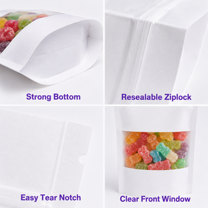 ถุงบรรจุภัณฑ์แบบตั้งได้ชนิด Doypack กระดาษคราฟท์สีขาวคุณภาพสูงจากจีน พร้อมหน้าต่างใส ปิดผนึกซิปล็อคได้ สำหรับเก็บอาหาร - Product Image 2