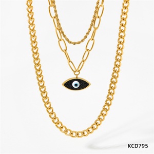 Collar con Colgante de Ojo HipHop, Cadena de Tres Capas con Circonita Negra, para Mujer - Product Image 4