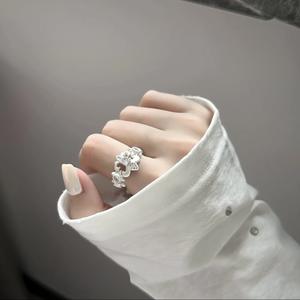 S925 Pure Silver Retro Palace Style Iris Ring Artistic Luxurious Flower Ring <b>Cut</b> <b>Stone</b> Rhodium Plated Niche Design <b>for</b> Women - Product Image 2