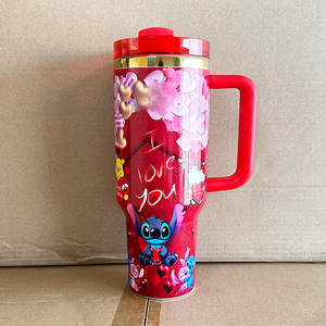 Großhandel Individuell Bedruckte 40oz Vakuum-Isolierflasche Valentinstag Cartoon-Becher mit Griff und Deckel - Product Image 3