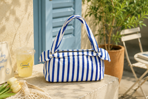 Beena's <b>Women's</b> Blue <b>White</b> Striped Canvas Tote Bag Bow Zipper Closure Shoulder <b>Handbag</b> Classic Style Daily Use Polyester 1L All - Product Image 6