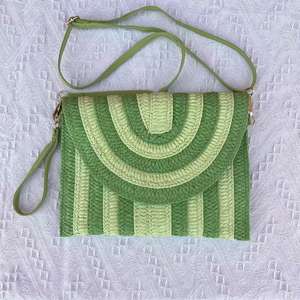 Designer Stripe Paper Straw Cosmetic Bag Shoulder Straw Clutch With Wristlet Woven <strong>Beachbag</strong> - Product Image 1