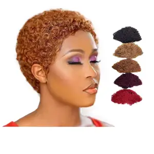 Letsfly Hot sale 100% Human Hair Afro Short Cut Wigs Machine Made Wavy Curly Hair Wigs for black women