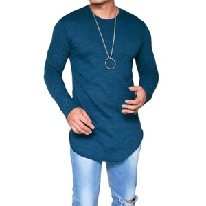 Camiseta de gimnasio para hombre, camisa de manga larga ajustada, con dobladillo curvado muscular, informal, con servicio de impresión personalizado - Product Image 1
