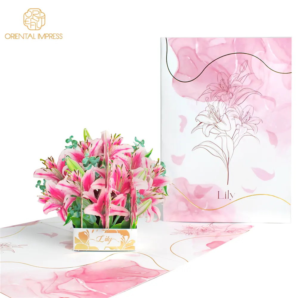 Papier 3D Pop Up Lily Bouquet Denken an Sie Blumen gruß karte