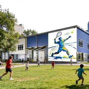 Terrain de tennis préfabriqué en acier galvanisé personnalisé sans colonnes pour les écoles de formation, durée de vie de 50 ans, ISO9001 - Product Image 1