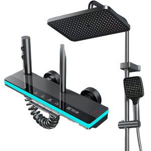 현대 벽걸이 형 LED 디스플레이 레인 샤워 시스템 전체 욕실 수도꼭지 세트 욕조 뜨거운 차가운 믹서 크레인 총 광택 세라믹 - Product Image 1