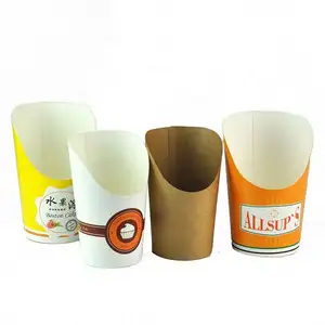 Food Grade disposable Kraft french fries cups Take Away Paper Chips Cup 16Oz Customized French Fry Scoop Paper Cup Foldable Fren