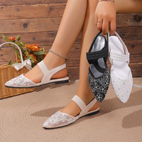 Sandales plates pour femmes de style féerique d'inspiration française, nouvelle collection printemps/été, en maille respirante avec dentelle