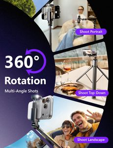 LISEN Nouveau Trépied Perche à <span class=keywords><strong>Selfie</strong></span> Télescopique Rotatif à 360° Support Téléphone Multi-Angles Télécommande <span class=keywords><strong>Bluetooth</strong></span> pour Voyage Vlogger Streaming - Product Image 6