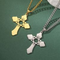 Collier avec pendentif croix et étoile de David, symbole messianique, bijoux juifs, amulette de protection, acier inoxydable