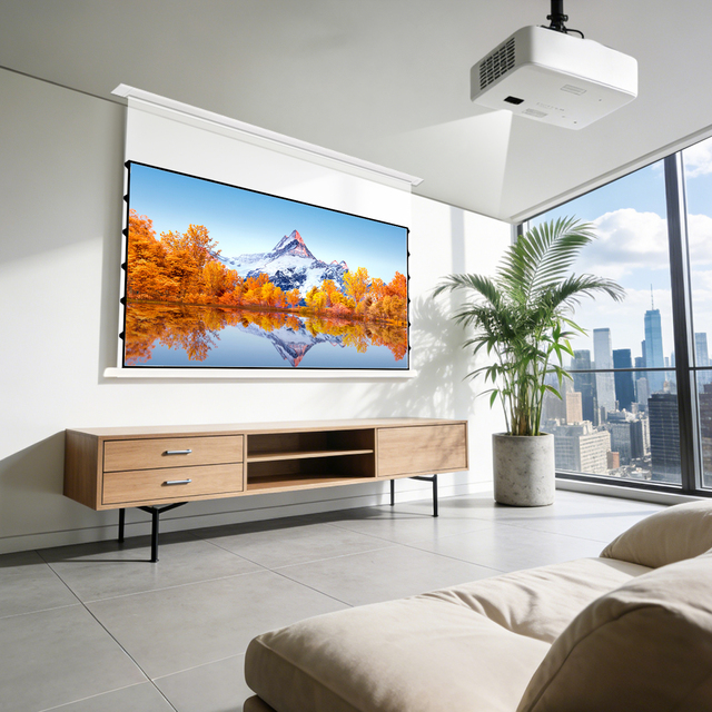 OEM Movie Projection 16:9 Home Cinema Projector Screen 4k Motorized ALR Long Throw Projector Screen Grey Electric Cinema