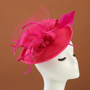 Sombreros de lino hechos a mano para mujeres europeas y americanas, sombreros de cambric sinamay, fiesta, boda, iglesia, clip nupcial, sombrero para damas