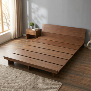 Modern Solid Teak Low Slatted Platform <b>Bed</b> <b>Frame</b> with Customizable <b>Sizes</b> Japanese Minimalist Bedroom Furniture - Product Image 2