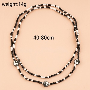 Collane a Doppio Strato con Perline Bianche e Nere in Stile Nazionale per Uomo e Donna, Gioielli con Catena Elastica Yin Yang Tai Chi - Product Image 4