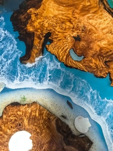 Set Tavolo da Pranzo <span class=keywords><strong>in</strong></span> <span class=keywords><strong>Legno</strong></span> Personalizzato, Tavolo con Resina Epossidica Trasparente ad Alta Lucentezza - Product Image 6