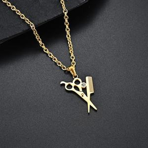 Tijeras para el cabello Collar Joyería de peluquero Diamante simulado <span class=keywords><strong>Cadena</strong></span> de barbería Color dorado Aleación de metal Peine Collar Plata - Product Image 5