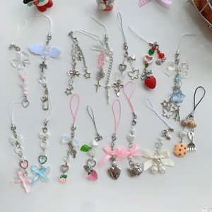 Y2K Pearl Rhinestone Pendant Girl Style Keychain Pendant Alloy Five-pointed Star Silk Scarf Mobile Phone Lanyard Chain Phone