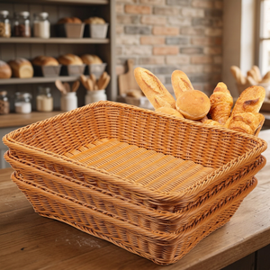 Panier de rangement en rotin plastique PP tissé à la main, design flexible, pour la cuisine, les légumes, les fruits, le pain, la boulangerie et l'affichage en supermarché - Product Image 4