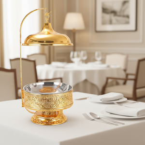 Scaldavivande Dorato 8L Stile Reale con Coperchio a Campana e Supporto Intagliato per Eleganti Ricevimenti di Matrimonio, Feste e Buffet - Product Image 6