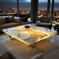 Französischer Stil Quadratischer Leuchtender Jade Luxus-Couchtisch Hochwertiger Moderner Naturmarmor Wohnzimmer Minimalistisches Villa-Heim-Möbelstück