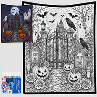 Couverture à colorier DIY Halloween mignonne pour enfants, tapisserie fantôme citrouille à gribouiller avec marqueurs acryliques, décoration de chambre Kawaii effrayante, cadeau de fête