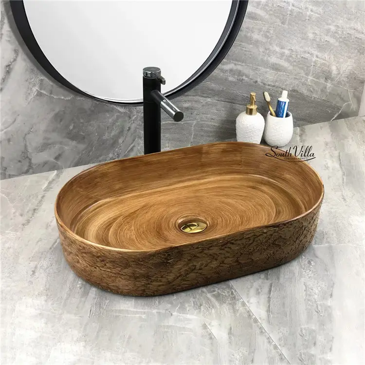 Lavabo di lusso dal design unico lavabo d'arte da appoggio lavabo da bagno fatto a mano lavabo ovale in ceramica