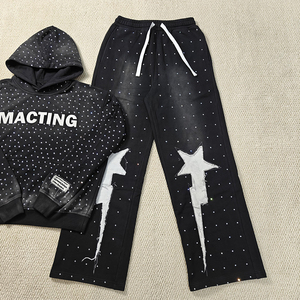 Sweat à capuche zippé avec strass brodé avec appliques personnalisées Sweat à capuche vintage en polaire délavée pour hommes - Product Image 2