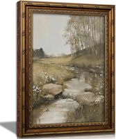 Impression murale vintage de paysage champêtre avec fleurs sauvages et forêt, encadrée or, échantillons OEM ODM prêts en moins d'une journée