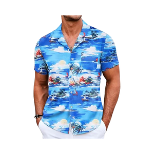Chemises hawaïennes coupe ample pour hommes, manches courtes, boutons imprimés tropicaux, vêtements d'été décontractés pour la plage, tissu tricoté 180g - Product Image 1